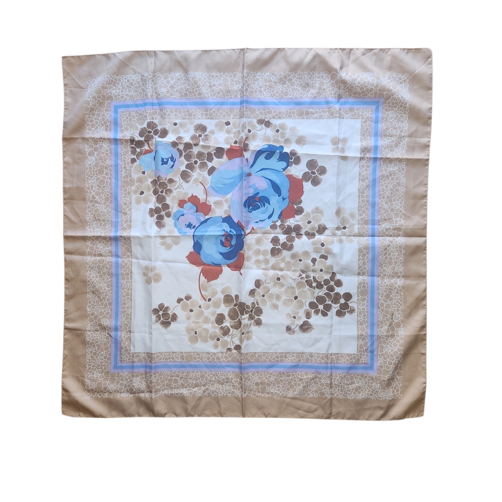 Floral Tan and Blue Scarf